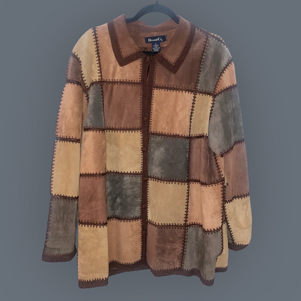 Brown Square Suede Patchwork Jacket